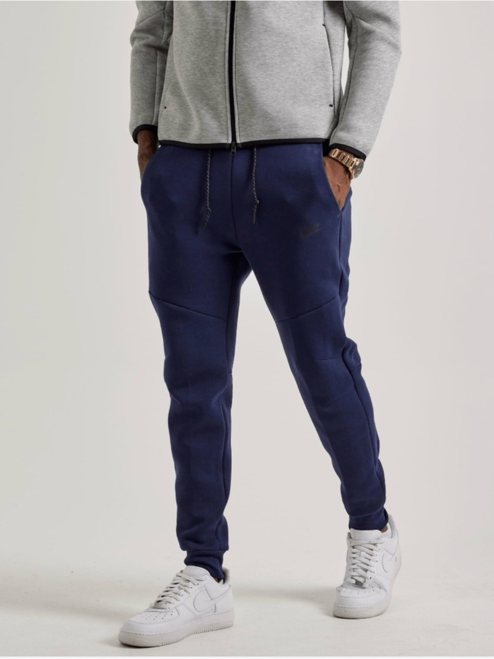 Nike Tech Fleece Joggers Tapered Drawstring Navy Blue Men’s L Sweatpants